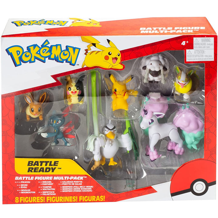 Set de 8 figurine Pokémon Battle Ready W7 - Generația 8 - Include Pikachu, Eevee, Wooloo, Sneasel, Yamper, Ponyta, Sirfetch'd & Morpeko - Vârste de la 4 ani în sus.