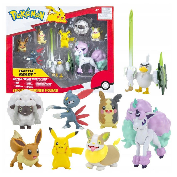 Set de 8 figurine Pokémon Battle Ready W7 - Generația 8 - Include Pikachu, Eevee, Wooloo, Sneasel, Yamper, Ponyta, Sirfetch'd & Morpeko - Vârste de la 4 ani în sus.