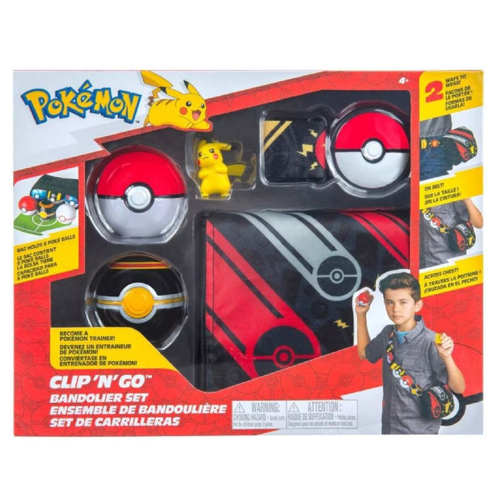 Set de antrenament Pokemon Bandolier Clip n Go, cu centură și geantă de antrenament