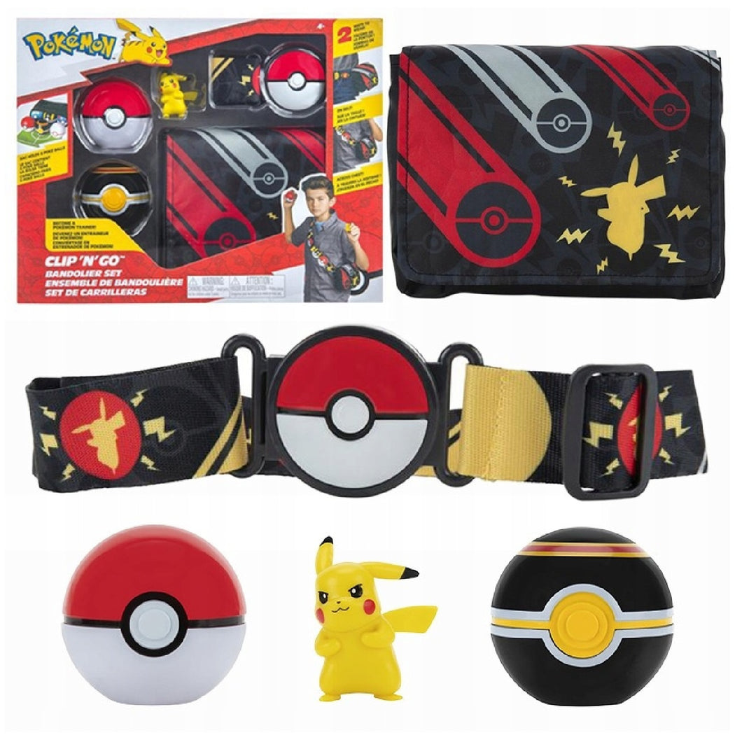 Set de antrenament Pokemon Bandolier Clip n Go, cu centură și geantă de antrenament