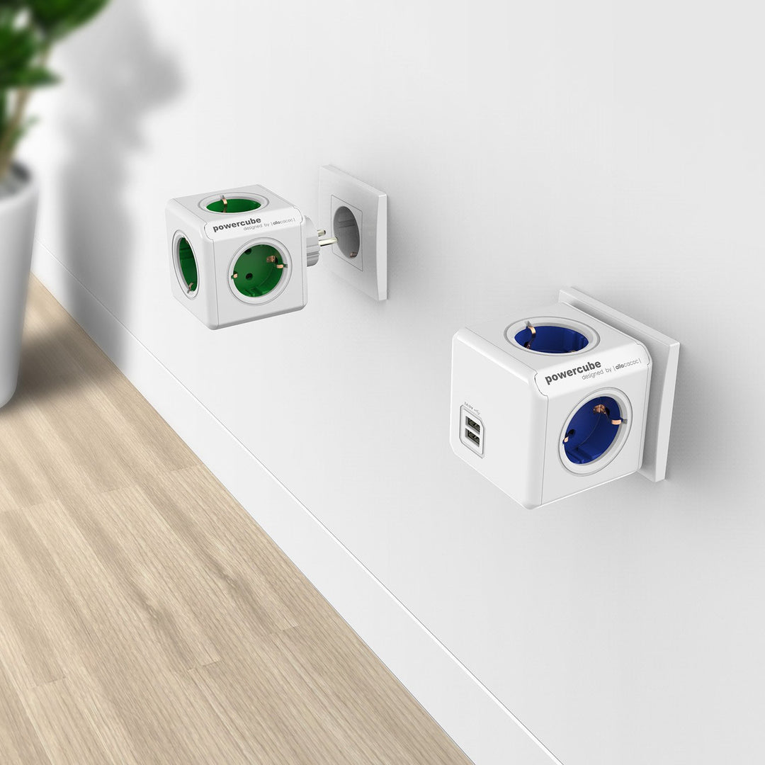 Allocacoc PowerCube Extended Green FR, prelungitor de distribuție și prize 5X, 230V, alb-verde