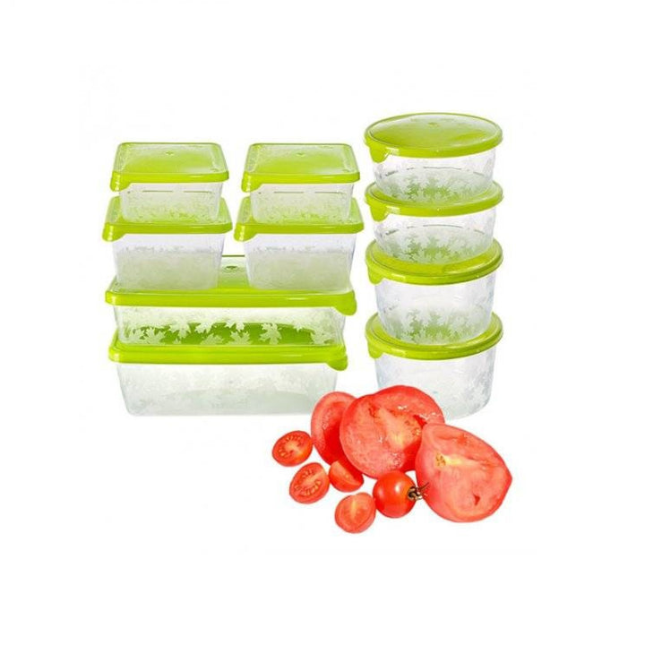 Set 10 cutii alimentare, BranQ, verde-transparent, marimi diferite