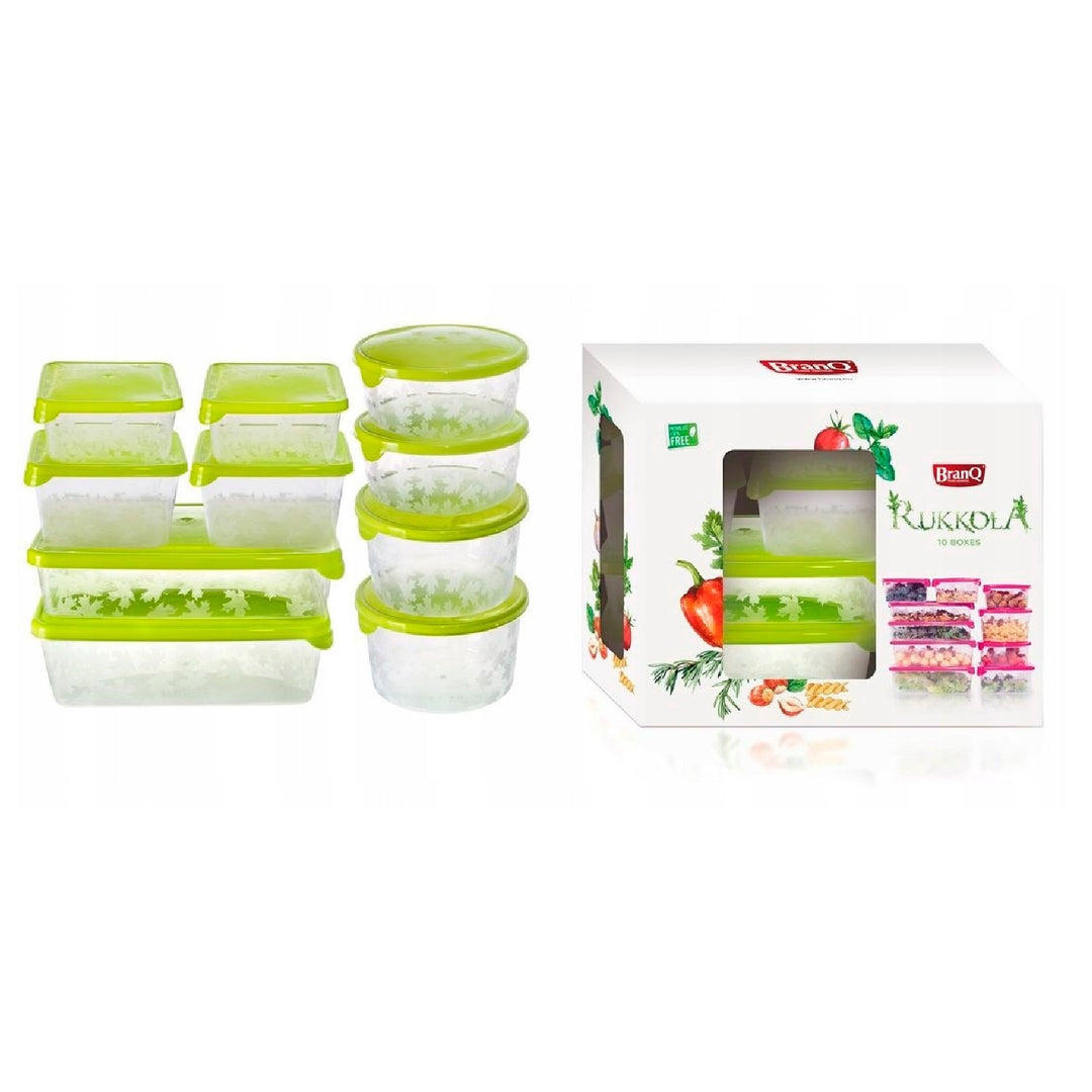 Set 10 cutii alimentare, BranQ, verde-transparent, marimi diferite