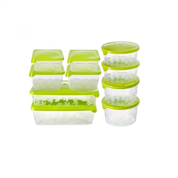 Set 10 cutii alimentare, BranQ, verde-transparent, marimi diferite