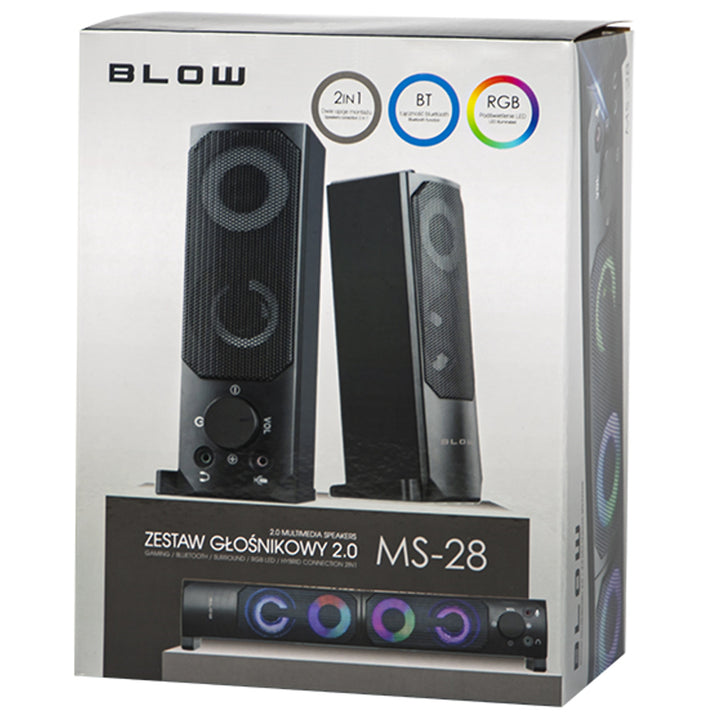 Set 2 difuzoare PC, 2.0, Blow MS-28, cu funcție Soundbar LED RGB Backlight Stereo Speaker, 2x3W RMS 2x2" AUX 3.5 mm, USB