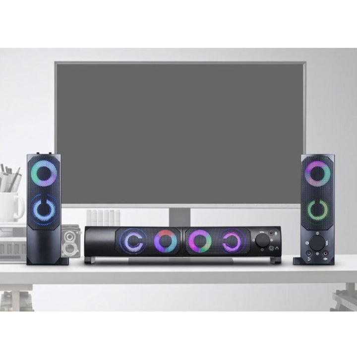 Set 2 difuzoare PC, 2.0, Blow MS-28, cu funcție Soundbar LED RGB Backlight Stereo Speaker, 2x3W RMS 2x2" AUX 3.5 mm, USB