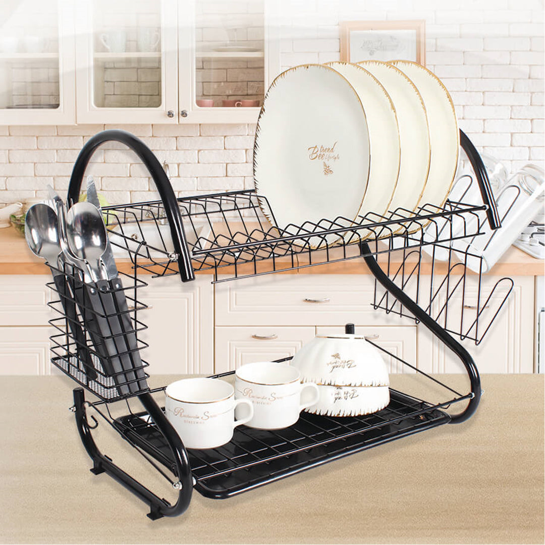 Raft de uscare a vaselor Maestro MR-1025-38-BLACK cu două niveluri, cu lățimea de 38 cm