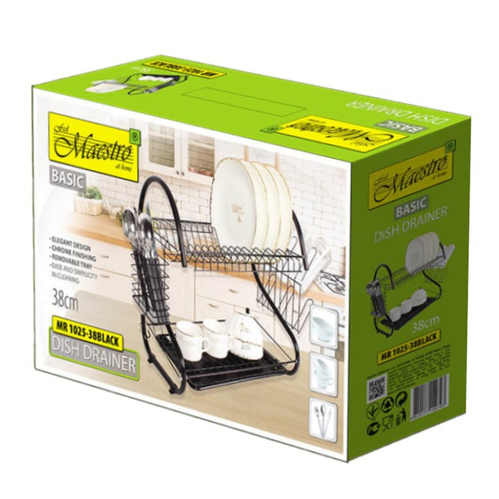 Raft de uscare a vaselor Maestro MR-1025-38-BLACK cu două niveluri, cu lățimea de 38 cm