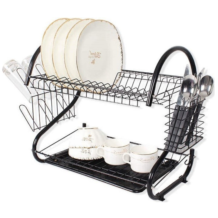 Raft de uscare a vaselor Maestro MR-1025-38-BLACK cu două niveluri, cu lățimea de 38 cm