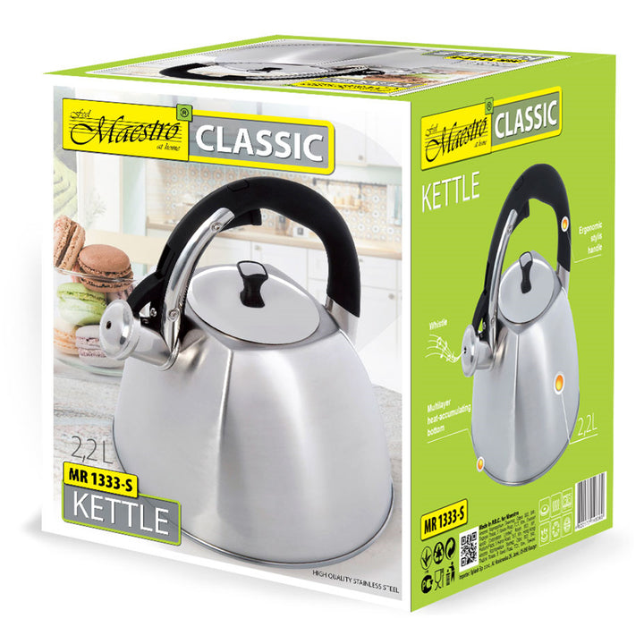 Ceainic din oțel inoxidabil 2.2l Maestro MR-1333-S cu diametrul bazei de 19 cm