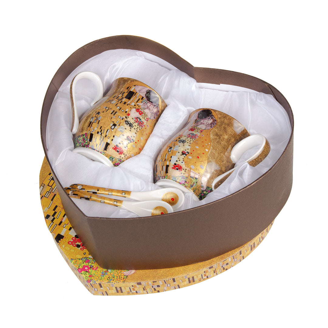 Set 2 cani cu 2 lingurite Queen Isabell, in cutie decorativa, 350 ml, 10x8x12.5cm, multicolor