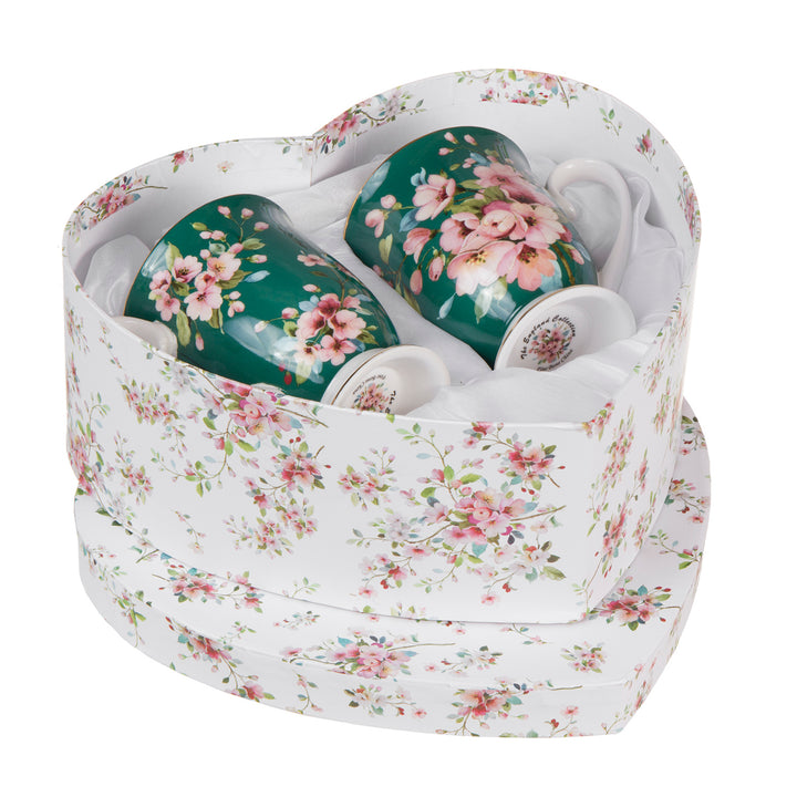 Set 2 cani cu 2 lingurite Queen Isabell, in cutie decorativa, 300 ml, 11,5 x8 x12.5cm, floral