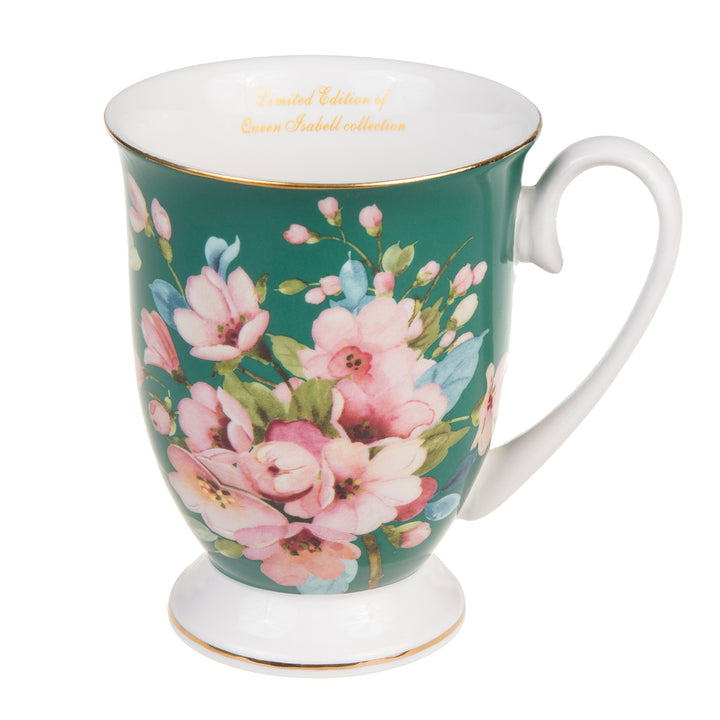 Set 2 cani cu 2 lingurite Queen Isabell, in cutie decorativa, 300 ml, 11,5 x8 x12.5cm, floral