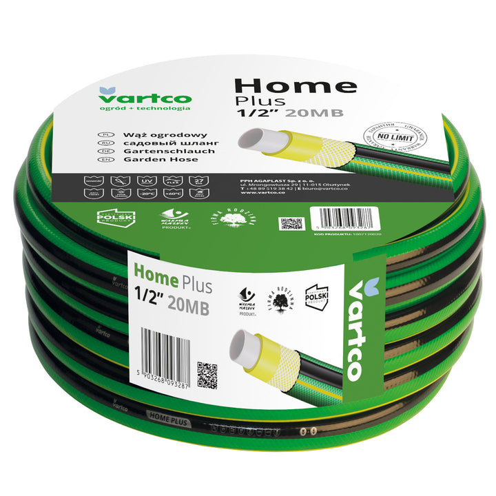 Furtun flexibil de gradina Vartco Home Plus, 4 straturi, 1/2", 20m