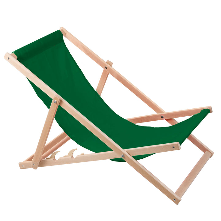 Șezlong confortabil din lemn de culoare verde, ideal pentru plajă, balcon, terasă