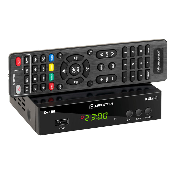 Tuner digital terestru DVB-T2/C HEVC H.265 Cabletech, cu telecomanda