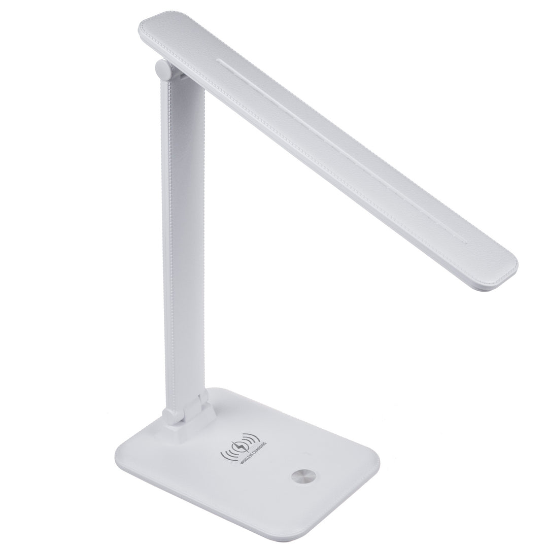 Lampa de birou LED, 9W, Maclean MCE616W, alb cu încărcător Qi cu inducție