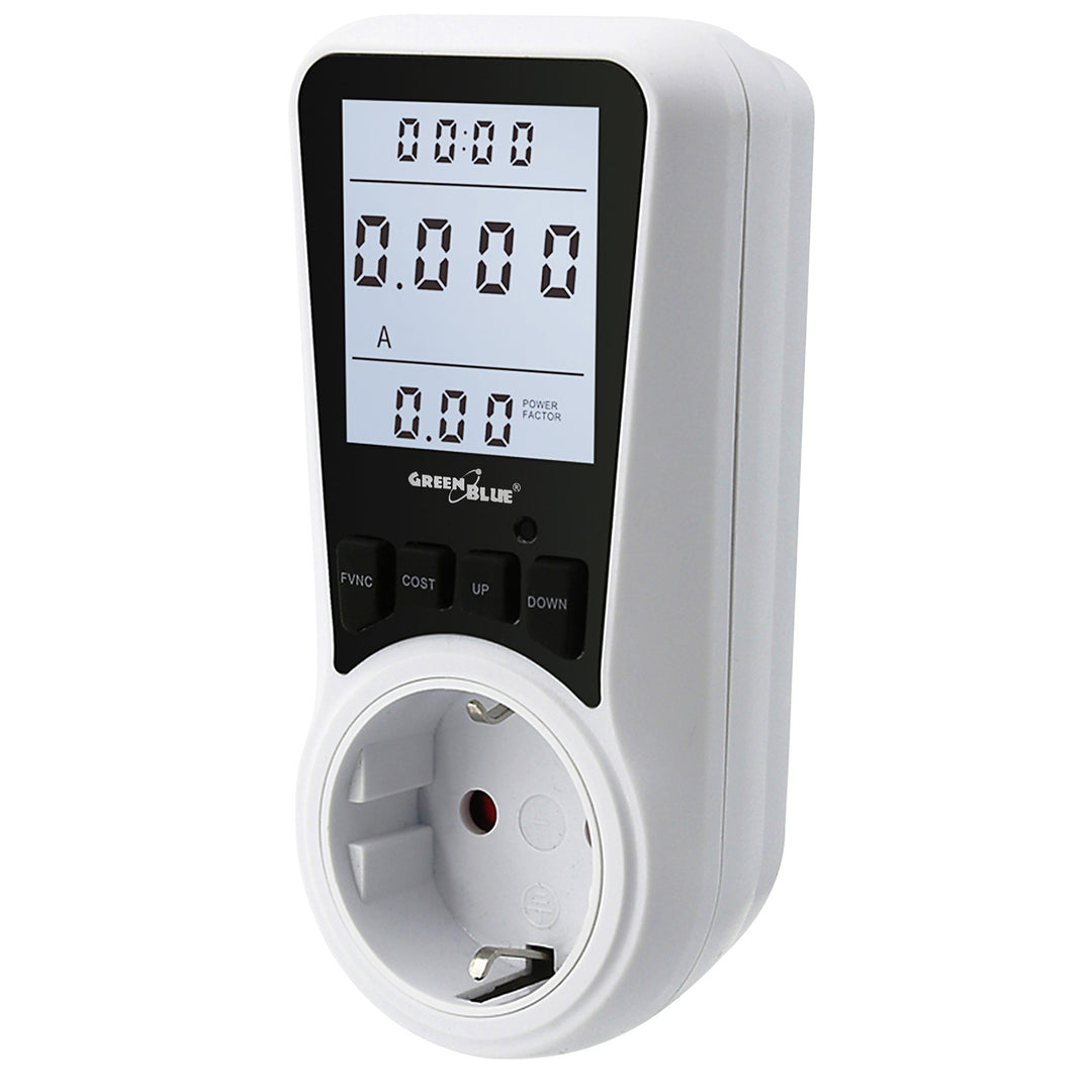 Priza cu contor de energie, GB350 F, Display Digital LCD, Monitorizare Consum Energetic, Putere maxima 3680W, Alb