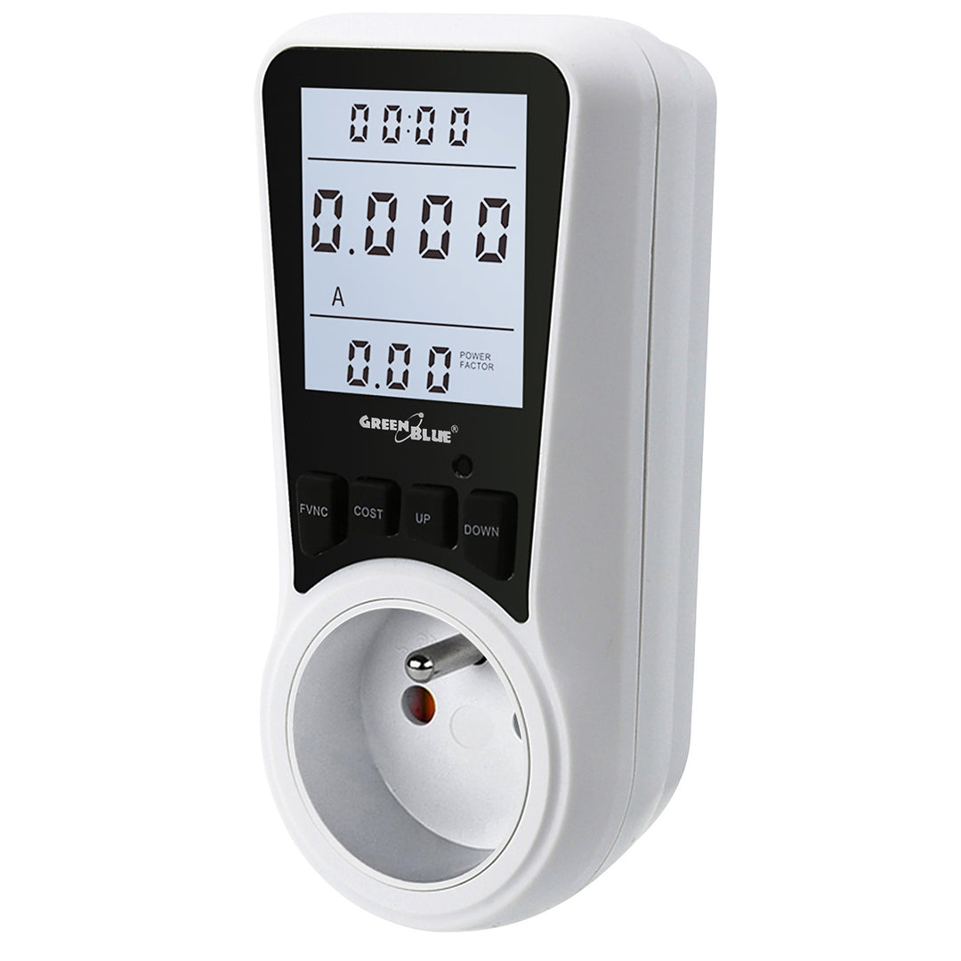 Priza cu contor de energie GB350 E,  Display Digital LCD, Monitorizare Consum Energetic, Putere maxima 3680W, Alb