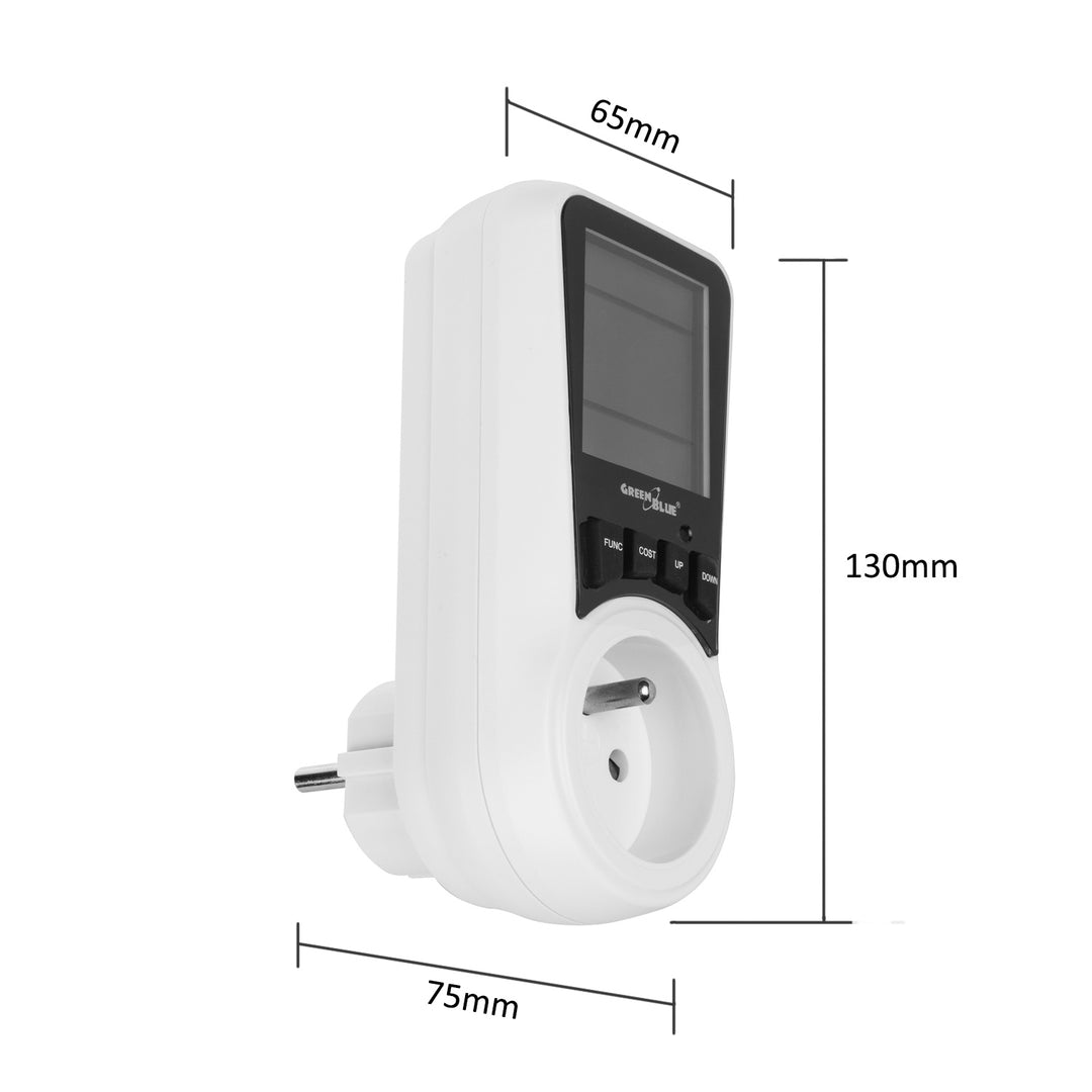 Priza cu contor de energie GB350 E,  Display Digital LCD, Monitorizare Consum Energetic, Putere maxima 3680W, Alb