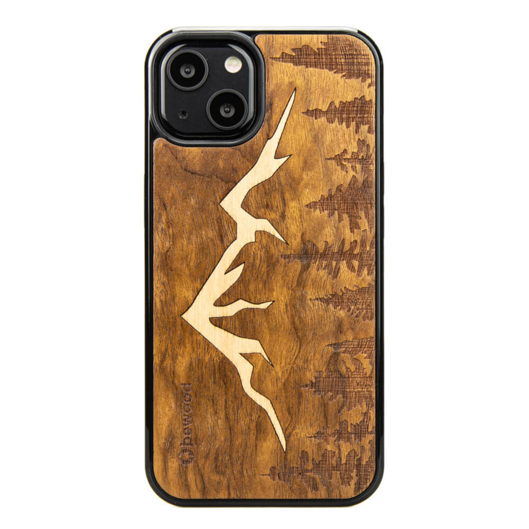 Etui din lemn pentru Iphone 13, Mountains, culoare maro