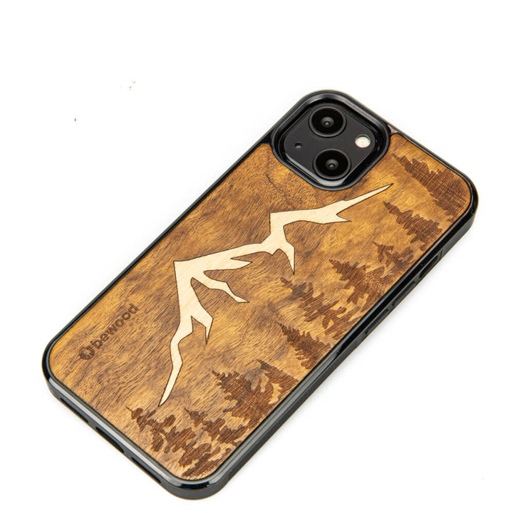 Etui din lemn pentru Iphone 13, Mountains, culoare maro