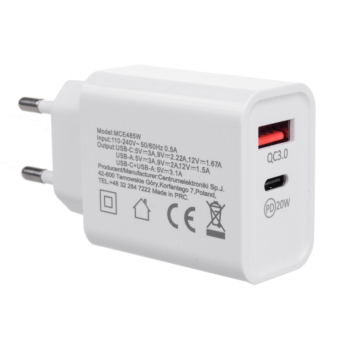 Încărcător rețea Maclean 20W, PD, MCE485W, Quick Charge 3.0, alb