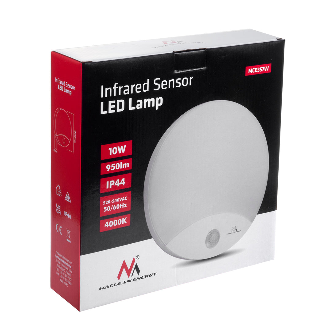 Lampă LED cu senzor de mișcare infrarosu, 10W, IP44, alb natural, 900lm, MCE357 W