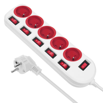 Bandă de alimentare Maclean, cablu prelungitor cu 5 prize, cu întrerupătoare, 250VAC/10A, 1.5m, MCE204 R/W