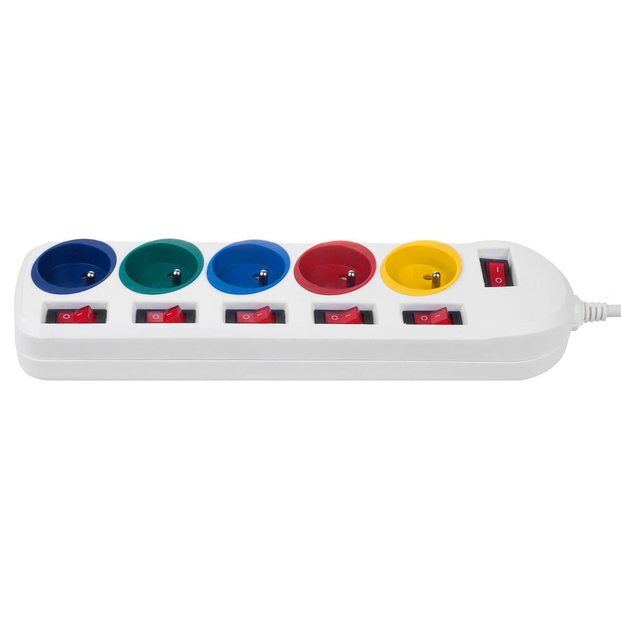 Bandă de alimentare Maclean, cablu prelungitor cu 5 prize, cu întrerupătoare, 250VAC/10A, 1.5m, MCE204 M/W