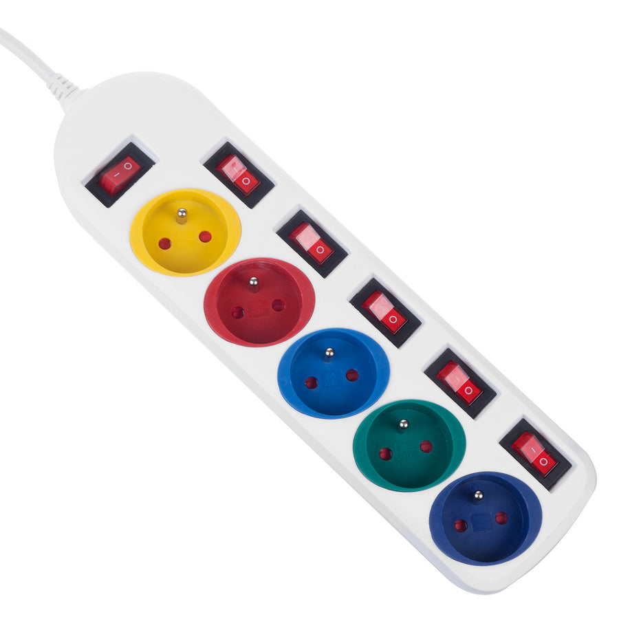 Bandă de alimentare Maclean, cablu prelungitor cu 5 prize, cu întrerupătoare, 250VAC/10A, 1.5m, MCE204 M/W
