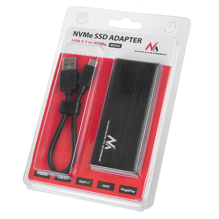 Carcasa rack pentru SSD M.2 NVMe, USB 3.1, Maclean MCE443, negru