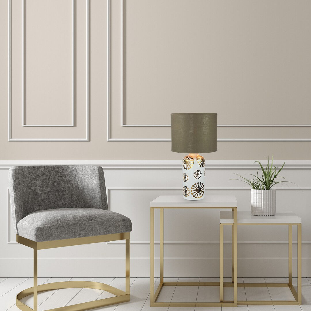 Lampa decorativa de masa Ginger, E27, 60W, 49 cm, alb-auriu