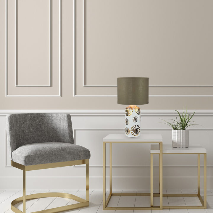 Lampa decorativa de masa Ginger, E27, 60W, 49 cm, alb-auriu