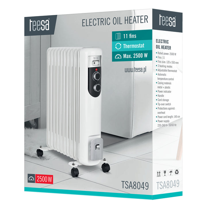 Radiator electric cu ulei TSA8049, 2500 W, alb, portabil