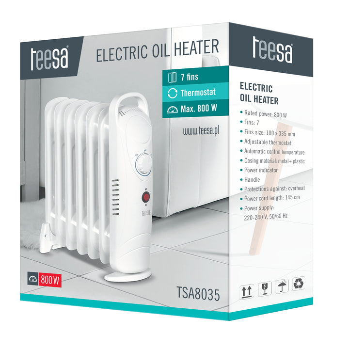 Radiator electric cu ulei TSA8035, 800 W, alb, 7 elementi