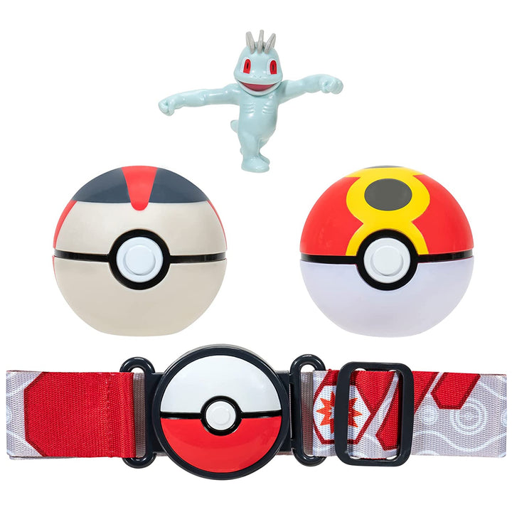 Set de antrenament Pokemon Pokeball Clip n Go, cu centura Machop