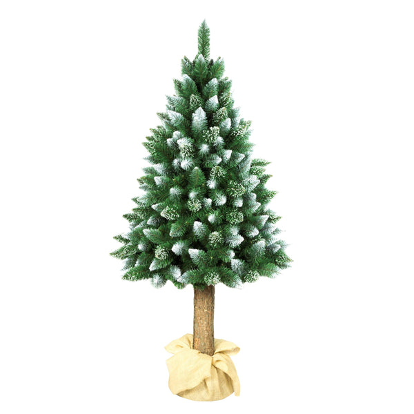 Brad artificial imitatie de pin, 180 cm, trunchi natural, verde-alb