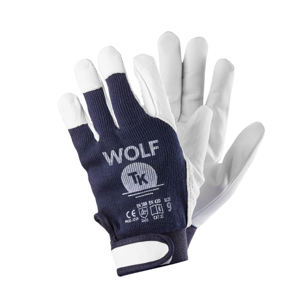 Set de 3 perechi de manusi de protectie Wolf, din piele fina de capra, captuseala din bumbac, marime M