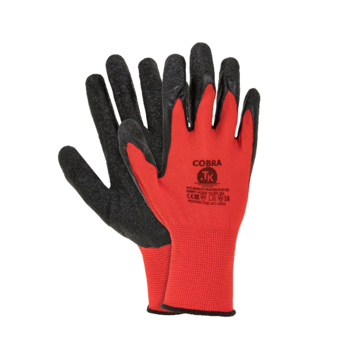 Set de 3 perechi de manusi de protectie Cobra, latex, marime S, negru-rosu