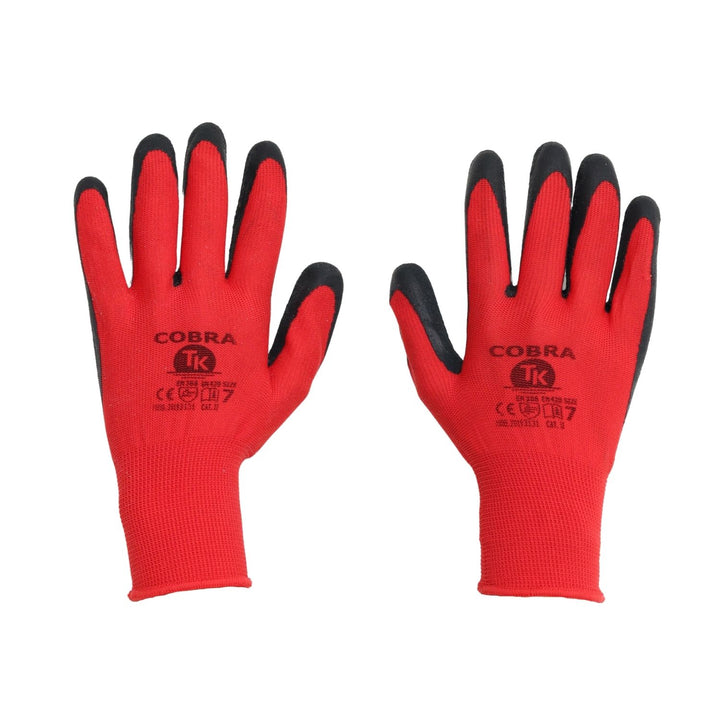 Set de 3 perechi de manusi de protectie Cobra, latex, marime S, negru-rosu