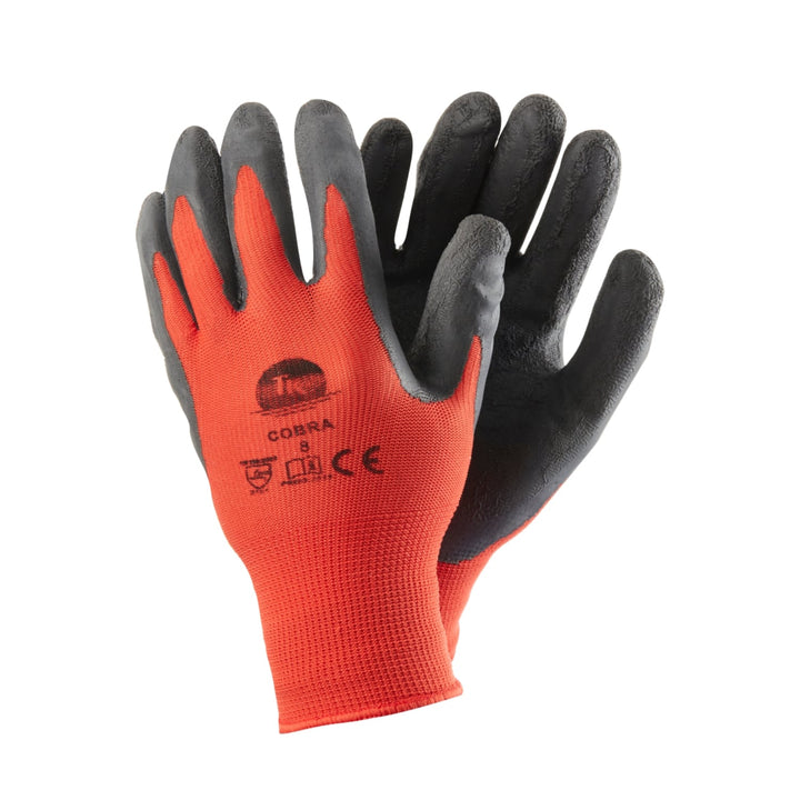 Set de 3 perechi de manusi de protectie Cobra, latex, marime S, negru-rosu