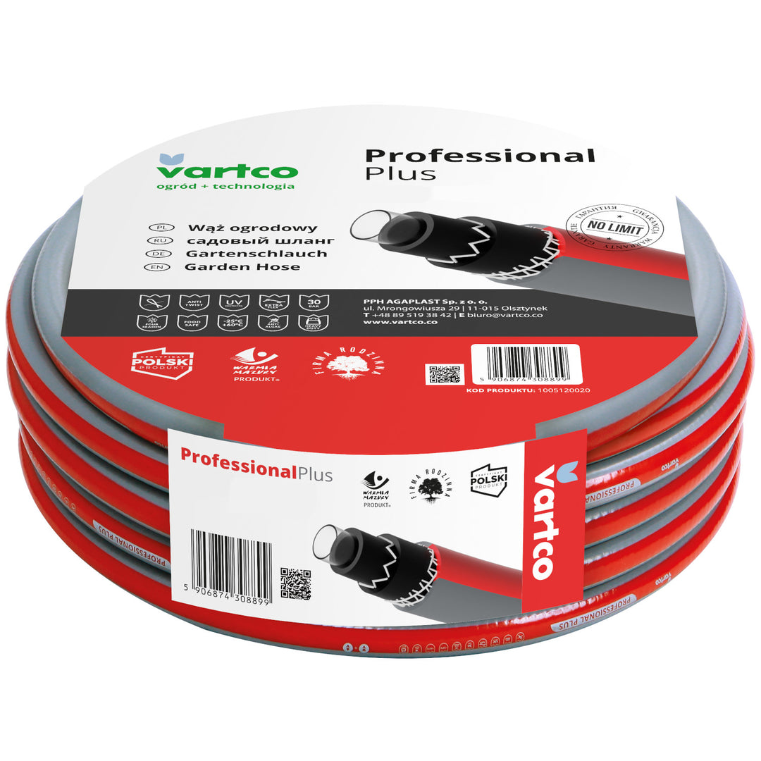 Furtun de grădină Vartco Professional Plus, 6 straturi, 30m, 1/2"  si 2 racorduri