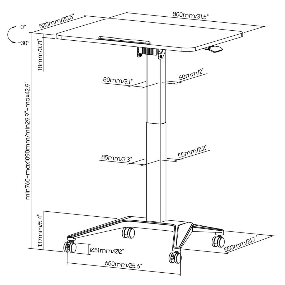 Birou mobil Maclean MC-453W, 88.7 x 65 cm, alb, inaltime reglabila