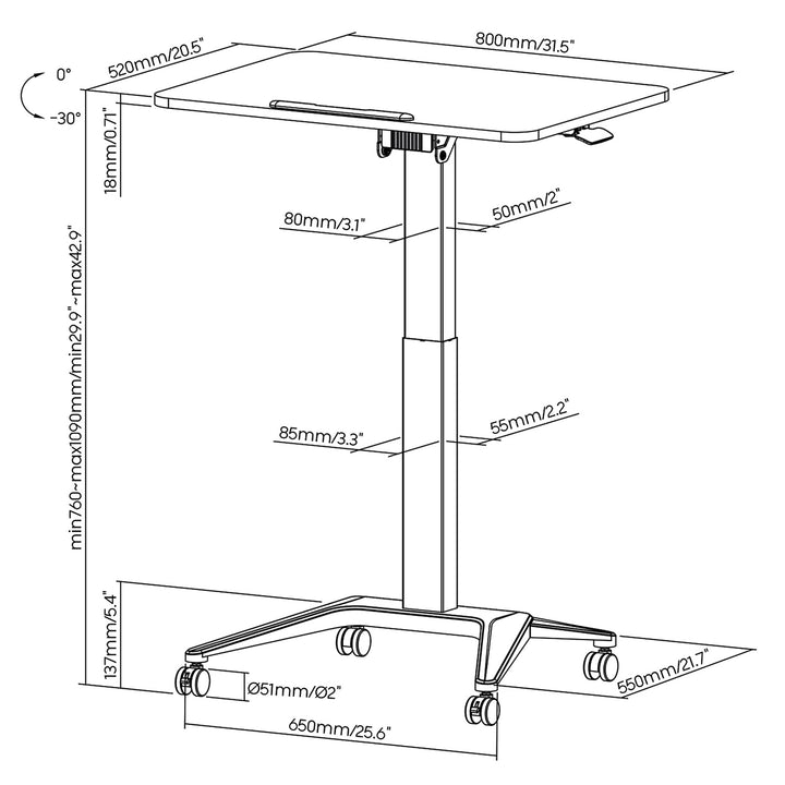 Birou mobil Maclean MC-453W, 88.7 x 65 cm, alb, inaltime reglabila