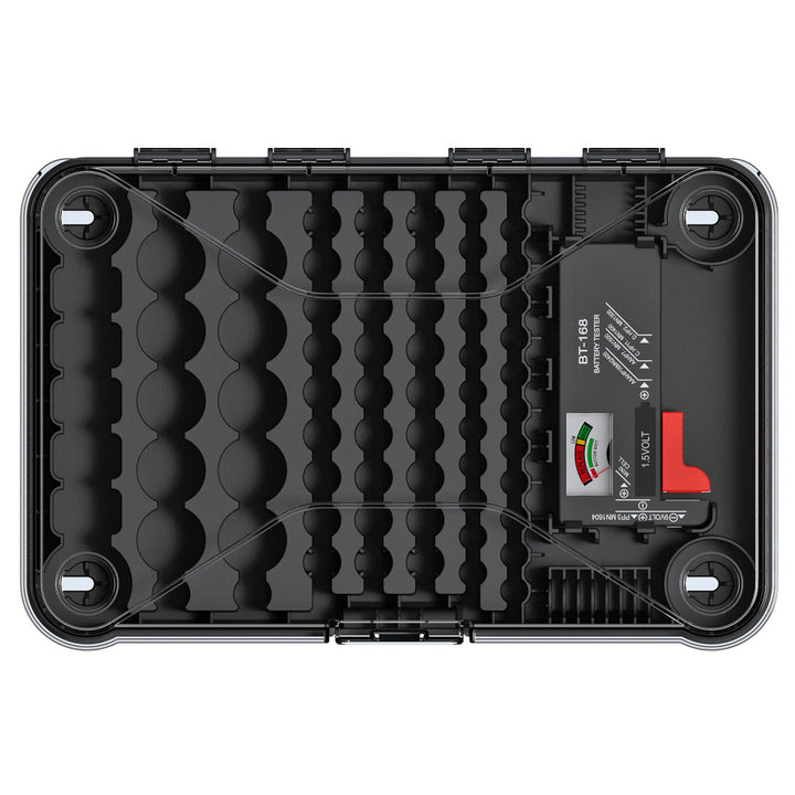 Organizator pentru baterii, cu tester, Prosperplast KBBT, 29.5 x 19.5 x 7 cm, negru