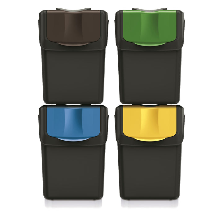 Set 4 cosuri pentru colectare selectiva Prosperplast, Sortibox, 20 L, negru