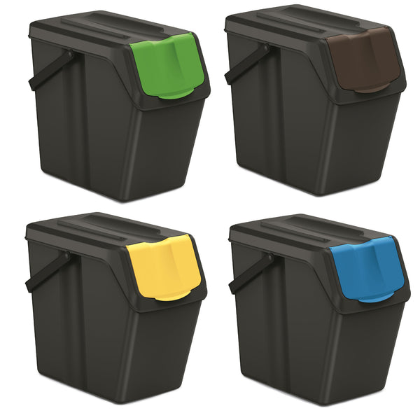 Set 4 cosuri pentru colectare selectiva Prosperplast, Sortibox, 40 x 24 x 38 cm, 25 L, negru