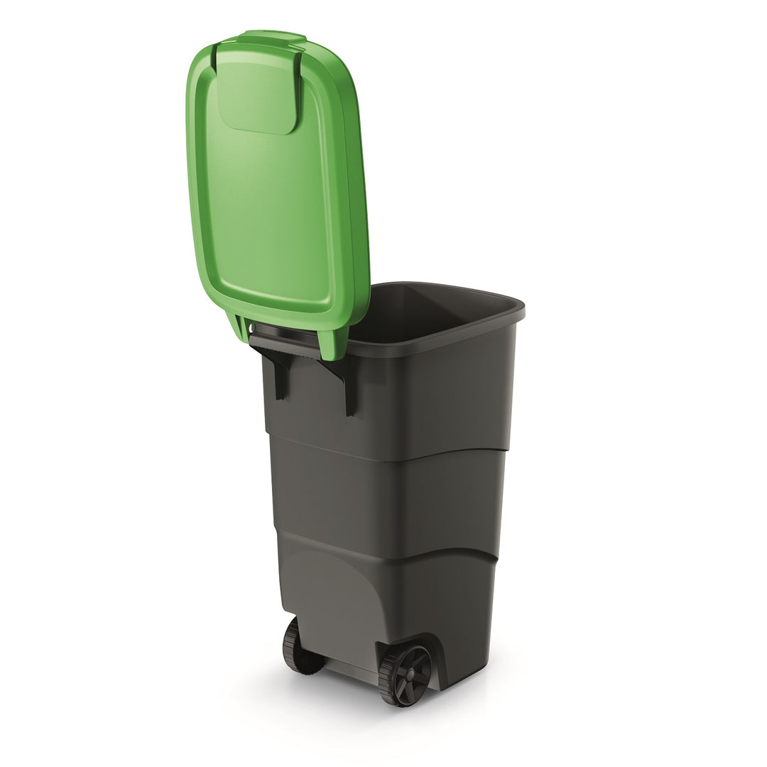 Cos de gunoi Wheeler Prosperplast, 90 L, cu roti, negru-verde