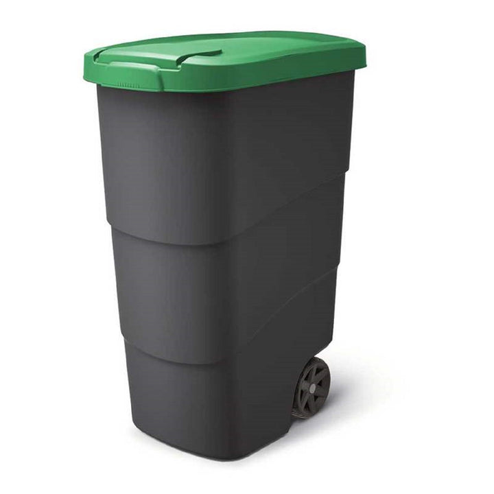 Cos de gunoi Wheeler Prosperplast, 90 L, cu roti, negru-verde